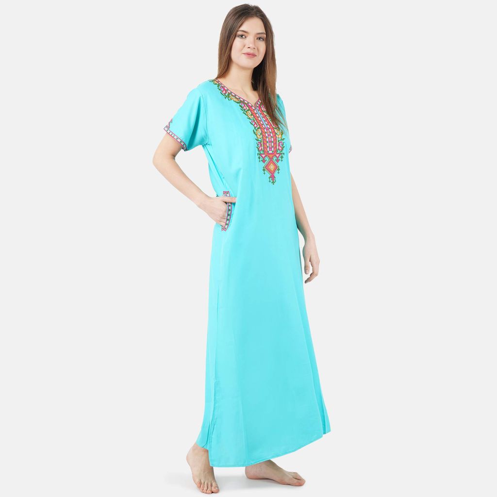 KOI SLEEPWEAR Women's Cotton Blend Embroidered Maxi Nightgown