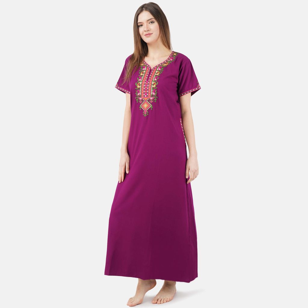KOI SLEEPWEAR Women's Cotton Blend Embroidered Maxi Nightgown