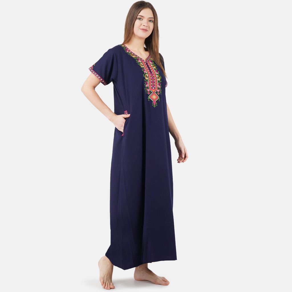 KOI SLEEPWEAR Women's Cotton Blend Embroidered Maxi Nightgown