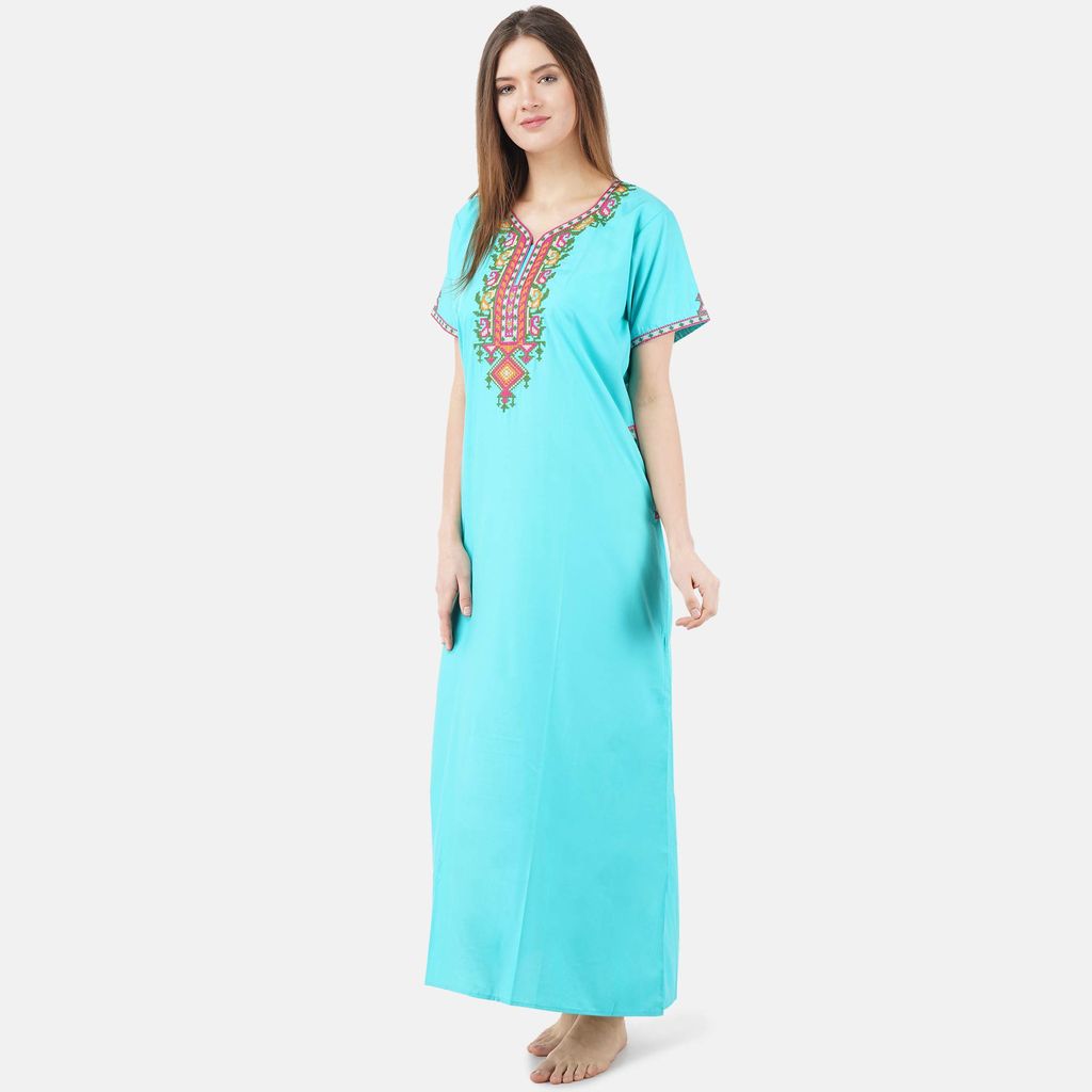 KOI SLEEPWEAR lissybissy Cotton Resham Embroidery Nighty Night Gown Maxi for Women A line