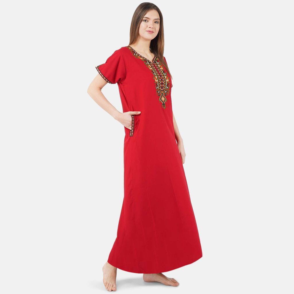 KOI SLEEPWEAR Women's Cotton Blend Embroidered Maxi Nightgown