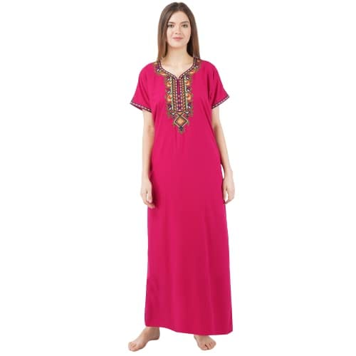 KOI SLEEPWEAR Women's Cotton Blend Embroidered Maxi Nightgown