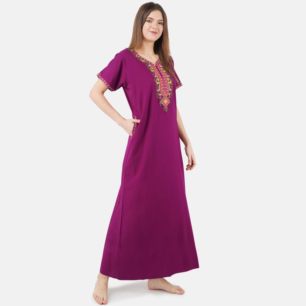 KOI SLEEPWEAR Women's Cotton Blend Embroidered Maxi Nightgown