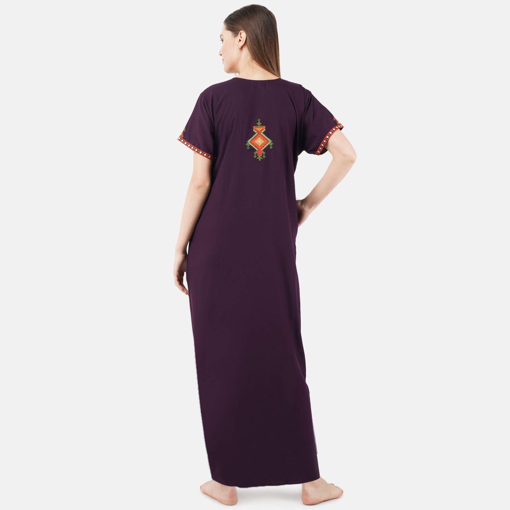 KOI SLEEPWEAR Women's Cotton Blend Embroidered Maxi Nightgown