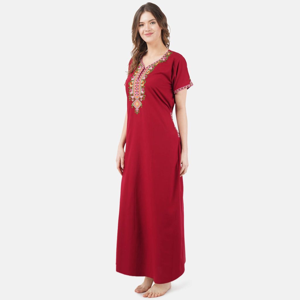 KOI SLEEPWEAR Women's Cotton Blend Embroidered Maxi Nightgown