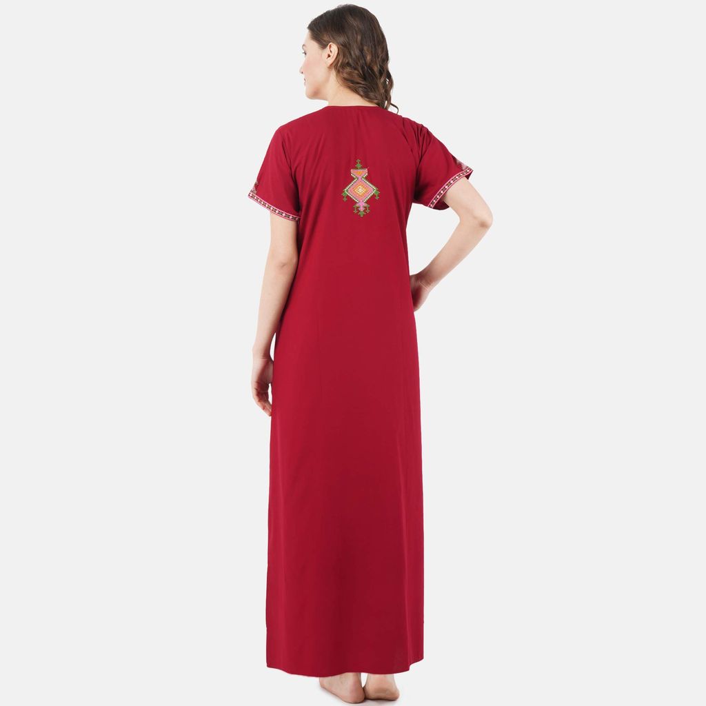KOI SLEEPWEAR Women's Cotton Blend Embroidered Maxi Nightgown