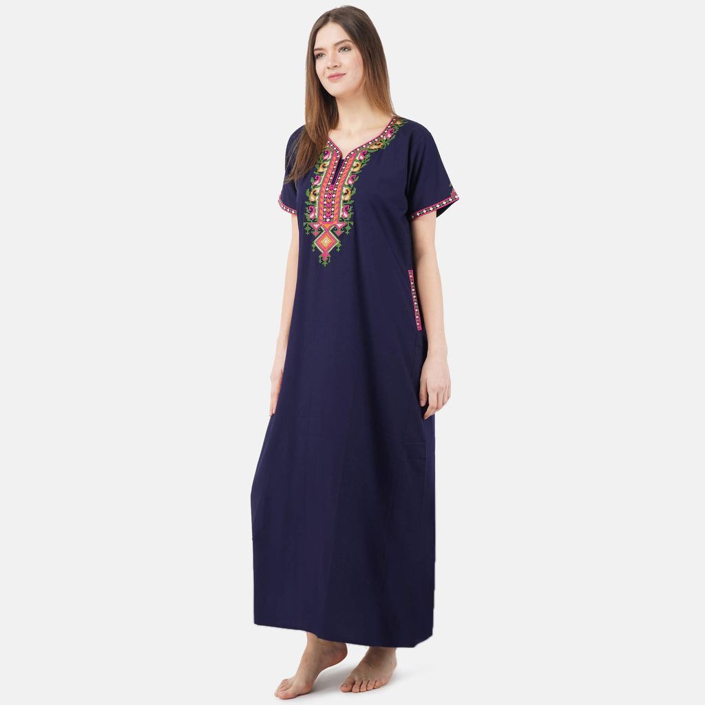 KOI SLEEPWEAR Women's Cotton Blend Embroidered Maxi Nightgown