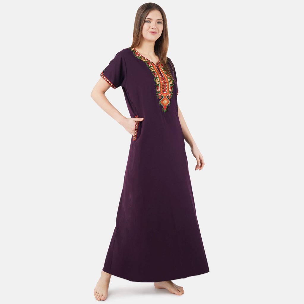 KOI SLEEPWEAR Women's Cotton Blend Embroidered Maxi Nightgown