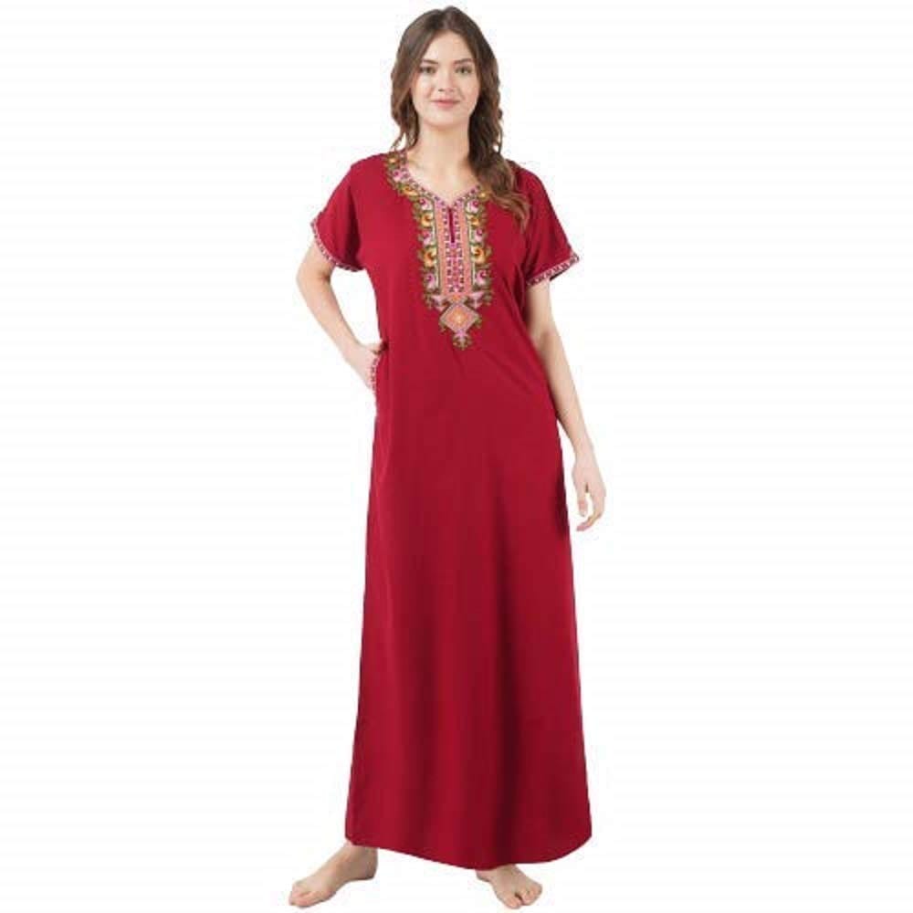 KOI SLEEPWEAR Women's Cotton Blend Embroidered Maxi Nightgown