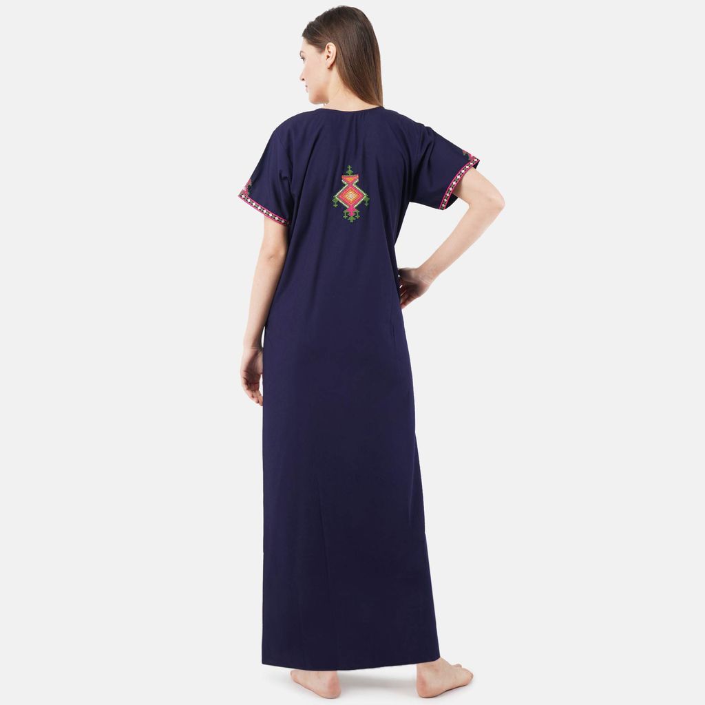 KOI SLEEPWEAR Women's Cotton Blend Embroidered Maxi Nightgown