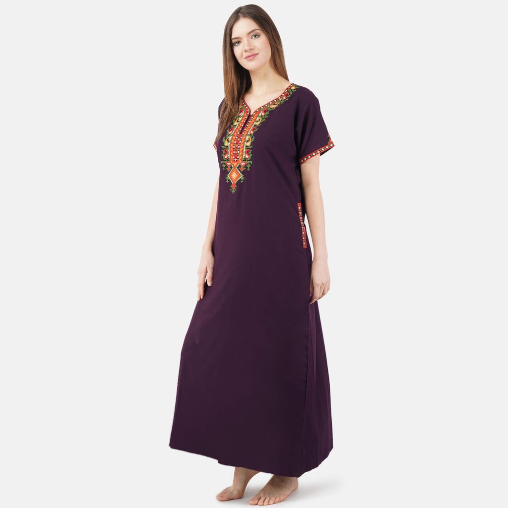 KOI SLEEPWEAR Women's Cotton Blend Embroidered Maxi Nightgown