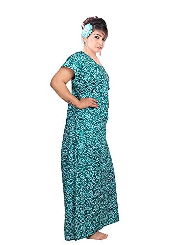 VALENCIA SLEEPWEAR Women's Pure Cotton Printed Maxi Nighty with Pocket Nightdress Night Suit Gown for Women and Girls Nightwear Female for Regular Use Nightgown Free Size