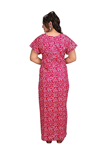 VALENCIA SLEEPWEAR Women's Pure Cotton Printed Maxi Nighty with Pocket Nightdress Night Suit Gown for Women and Girls Nightwear Female for Regular Use Nightgown Free Size