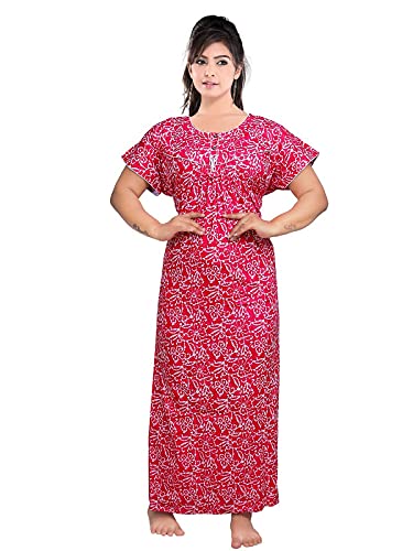 VALENCIA SLEEPWEAR Women's Pure Cotton Printed Maxi Nighty with Pocket Nightdress Night Suit Gown for Women and Girls Nightwear Female for Regular Use Nightgown Free Size