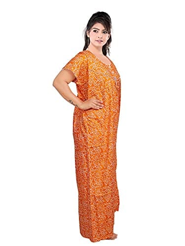 VALENCIA SLEEPWEAR Women's Pure Cotton Printed Maxi Nighty with Pocket Nightdress Night Suit Gown for Women and Girls Nightwear Female for Regular Use Nightgown Free Size