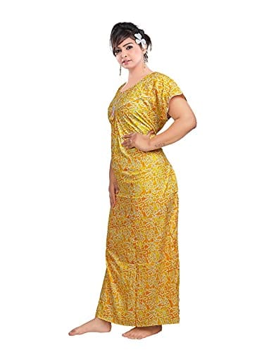 VALENCIA SLEEPWEAR Women's Pure Cotton Printed Maxi Nighty with Pocket Nightdress Night Suit Gown for Women and Girls Nightwear Female for Regular Use Nightgown Free Size