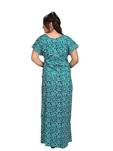 VALENCIA SLEEPWEAR Women's Pure Cotton Printed Maxi Nighty with Pocket Nightdress Night Suit Gown for Women and Girls Nightwear Female for Regular Use Nightgown Free Size
