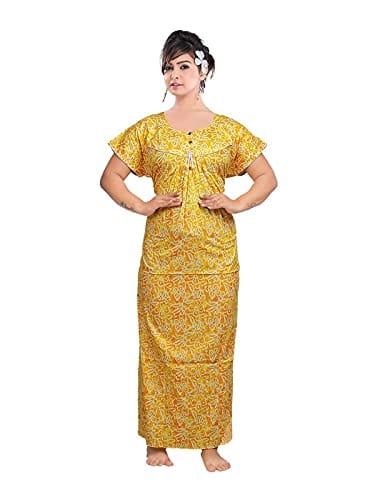 VALENCIA SLEEPWEAR Women's Pure Cotton Printed Maxi Nighty with Pocket Nightdress Night Suit Gown for Women and Girls Nightwear Female for Regular Use Nightgown Free Size