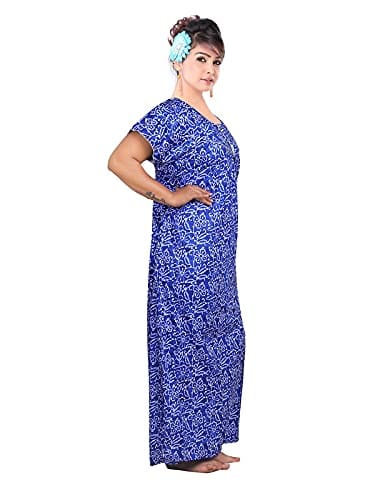 VALENCIA SLEEPWEAR Women's Pure Cotton Printed Maxi Nighty with Pocket Nightdress Night Suit Gown for Women and Girls Nightwear Female for Regular Use Nightgown Free Size