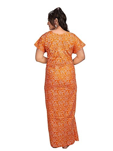 VALENCIA SLEEPWEAR Women's Pure Cotton Printed Maxi Nighty with Pocket Nightdress Night Suit Gown for Women and Girls Nightwear Female for Regular Use Nightgown Free Size
