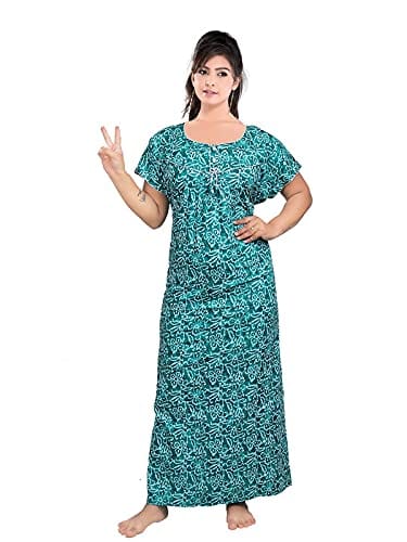 VALENCIA SLEEPWEAR Women's Pure Cotton Printed Maxi Nighty with Pocket Nightdress Night Suit Gown for Women and Girls Nightwear Female for Regular Use Nightgown Free Size