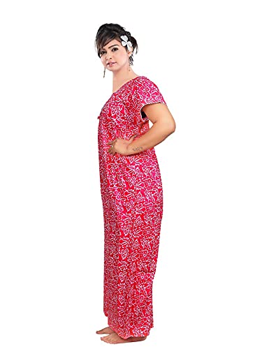 VALENCIA SLEEPWEAR Women's Pure Cotton Printed Maxi Nighty with Pocket Nightdress Night Suit Gown for Women and Girls Nightwear Female for Regular Use Nightgown Free Size