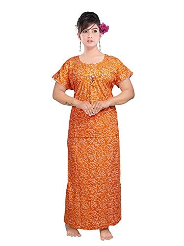 VALENCIA SLEEPWEAR Women's Pure Cotton Printed Maxi Nighty with Pocket Nightdress Night Suit Gown for Women and Girls Nightwear Female for Regular Use Nightgown Free Size