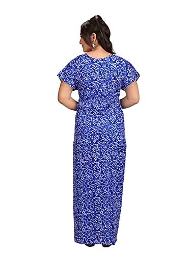 VALENCIA SLEEPWEAR Women's Pure Cotton Printed Maxi Nighty with Pocket Nightdress Night Suit Gown for Women and Girls Nightwear Female for Regular Use Nightgown Free Size