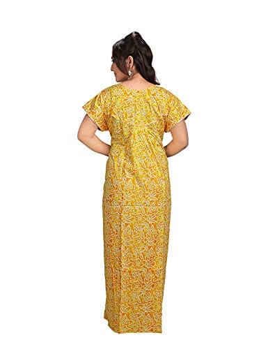 VALENCIA SLEEPWEAR Women's Pure Cotton Printed Maxi Nighty with Pocket Nightdress Night Suit Gown for Women and Girls Nightwear Female for Regular Use Nightgown Free Size