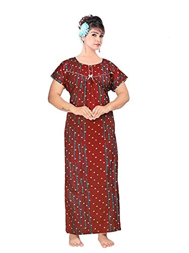 VALENCIA SLEEPWEAR Women's Pure Cotton Printed Maxi Nighty with Pocket Nightdress Night Suit Gown for Women and Girls Nightwear Female for Regular Use Nightgown Free Size, Bandhani - Nightwear & Loungewear | Buy online on ZillyBuy