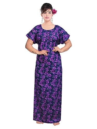 VALENCIA SLEEPWEAR Women's Pure Cotton Printed Maxi Nighty with Pocket Nightdress Night Suit Gown for Women and Girls Nightwear Female for Regular Use Nightgown Free Size