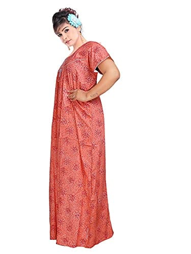 VALENCIA SLEEPWEAR Women's Pure Cotton Printed Maxi Nighty with Pocket Nightdress Night Suit Gown for Women and Girls Nightwear Female for Regular Use Nightgown Free Size