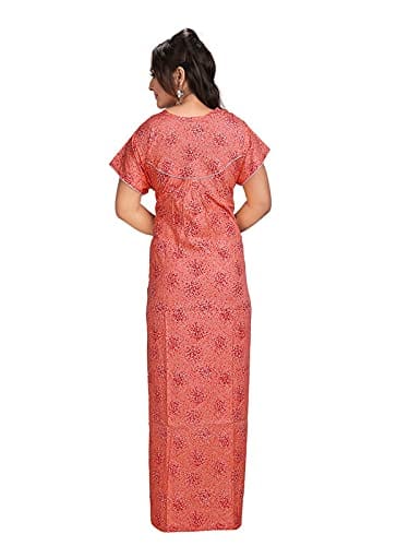 VALENCIA SLEEPWEAR Women's Pure Cotton Printed Maxi Nighty with Pocket Nightdress Night Suit Gown for Women and Girls Nightwear Female for Regular Use Nightgown Free Size