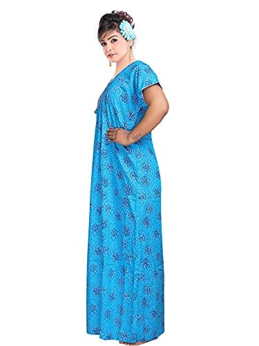 VALENCIA SLEEPWEAR Women's Pure Cotton Printed Maxi Nighty with Pocket Nightdress Night Suit Gown for Women and Girls Nightwear Female for Regular Use Nightgown Free Size