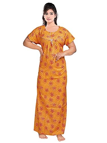 VALENCIA SLEEPWEAR Women's Pure Cotton Printed Maxi Nighty with Pocket Nightdress Night Suit Gown for Women and Girls Nightwear Female for Regular Use Nightgown Free Size