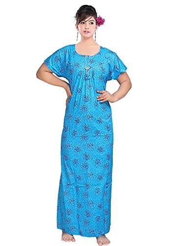 VALENCIA SLEEPWEAR Women's Pure Cotton Printed Maxi Nighty with Pocket Nightdress Night Suit Gown for Women and Girls Nightwear Female for Regular Use Nightgown Free Size