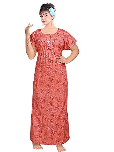 VALENCIA SLEEPWEAR Women's Pure Cotton Printed Maxi Nighty with Pocket Nightdress Night Suit Gown for Women and Girls Nightwear Female for Regular Use Nightgown Free Size