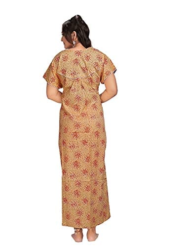 VALENCIA SLEEPWEAR Women's Pure Cotton Printed Maxi Nighty with Pocket Nightdress Night Suit Gown for Women and Girls Nightwear Female for Regular Use Nightgown Free Size