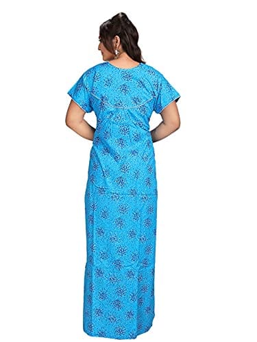 VALENCIA SLEEPWEAR Women's Pure Cotton Printed Maxi Nighty with Pocket Nightdress Night Suit Gown for Women and Girls Nightwear Female for Regular Use Nightgown Free Size