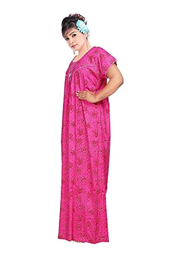 VALENCIA SLEEPWEAR Women's Pure Cotton Printed Maxi Nighty with Pocket Nightdress Night Suit Gown for Women and Girls Nightwear Female for Regular Use Nightgown Free Size