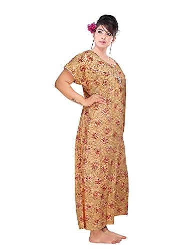 VALENCIA SLEEPWEAR Women's Pure Cotton Printed Maxi Nighty with Pocket Nightdress Night Suit Gown for Women and Girls Nightwear Female for Regular Use Nightgown Free Size