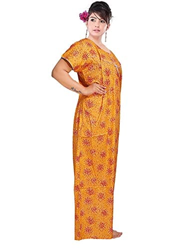 VALENCIA SLEEPWEAR Women's Pure Cotton Printed Maxi Nighty with Pocket Nightdress Night Suit Gown for Women and Girls Nightwear Female for Regular Use Nightgown Free Size