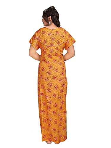 VALENCIA SLEEPWEAR Women's Pure Cotton Printed Maxi Nighty with Pocket Nightdress Night Suit Gown for Women and Girls Nightwear Female for Regular Use Nightgown Free Size