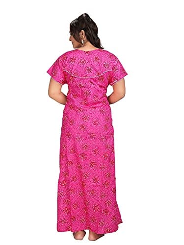 VALENCIA SLEEPWEAR Women's Pure Cotton Printed Maxi Nighty with Pocket Nightdress Night Suit Gown for Women and Girls Nightwear Female for Regular Use Nightgown Free Size
