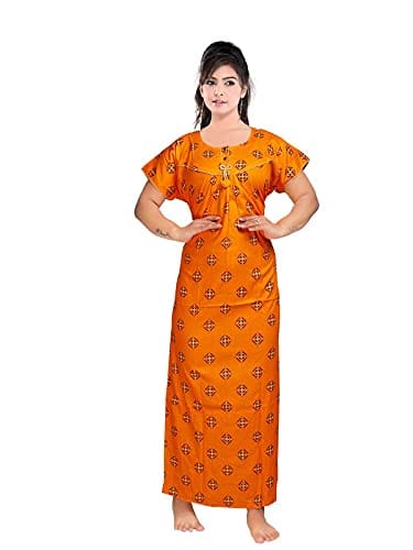 VALENCIA SLEEPWEAR Women's Pure Cotton Printed Maxi Nighty with Pocket Nightdress Night Suit Gown for Women and Girls Nightwear Female for Regular Use Nightgown Free Size