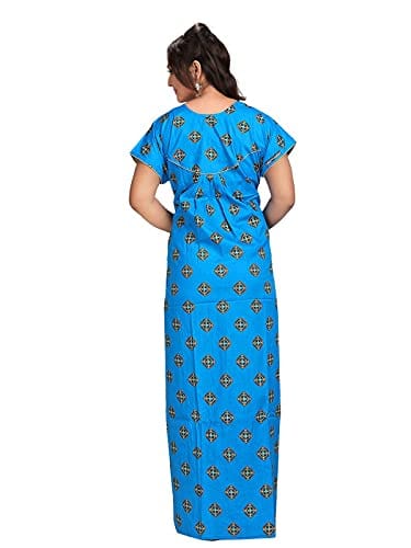 VALENCIA SLEEPWEAR Women's Pure Cotton Printed Maxi Nighty with Pocket Nightdress Night Suit Gown for Women and Girls Nightwear Female for Regular Use Nightgown Free Size