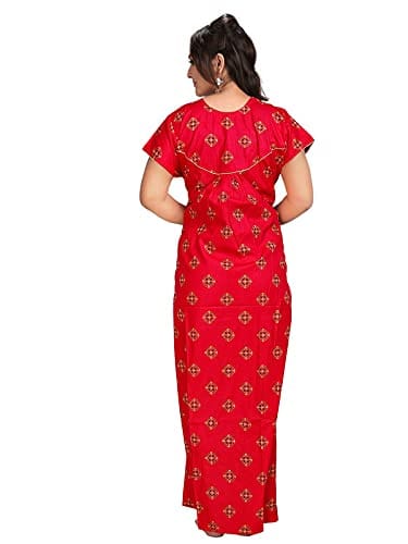 VALENCIA SLEEPWEAR Women's Pure Cotton Printed Maxi Nighty with Pocket Nightdress Night Suit Gown for Women and Girls Nightwear Female for Regular Use Nightgown Free Size