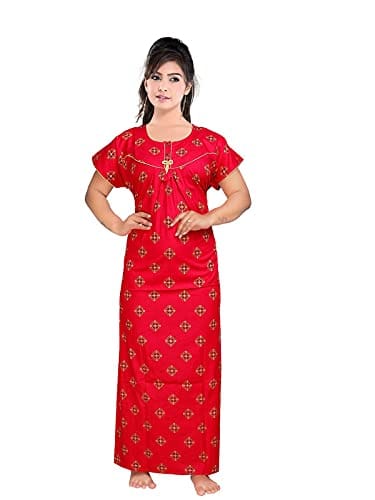 VALENCIA SLEEPWEAR Women's Pure Cotton Printed Maxi Nighty with Pocket Nightdress Night Suit Gown for Women and Girls Nightwear Female for Regular Use Nightgown Free Size