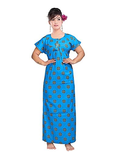 VALENCIA SLEEPWEAR Women's Pure Cotton Printed Maxi Nighty with Pocket Nightdress Night Suit Gown for Women and Girls Nightwear Female for Regular Use Nightgown Free Size