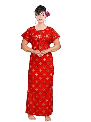 VALENCIA SLEEPWEAR Women's Pure Cotton Printed Maxi Nighty with Pocket Nightdress Night Suit Gown for Women and Girls Nightwear Female for Regular Use Nightgown Free Size